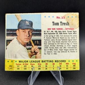 Rare Vintage 1963 Jell-O Jello Cut Baseball Card #23 Tom Tresh New York Yankees